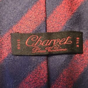 CHARVET Place Vendome Silk Tie Striped Blue Red Luxury Designer France